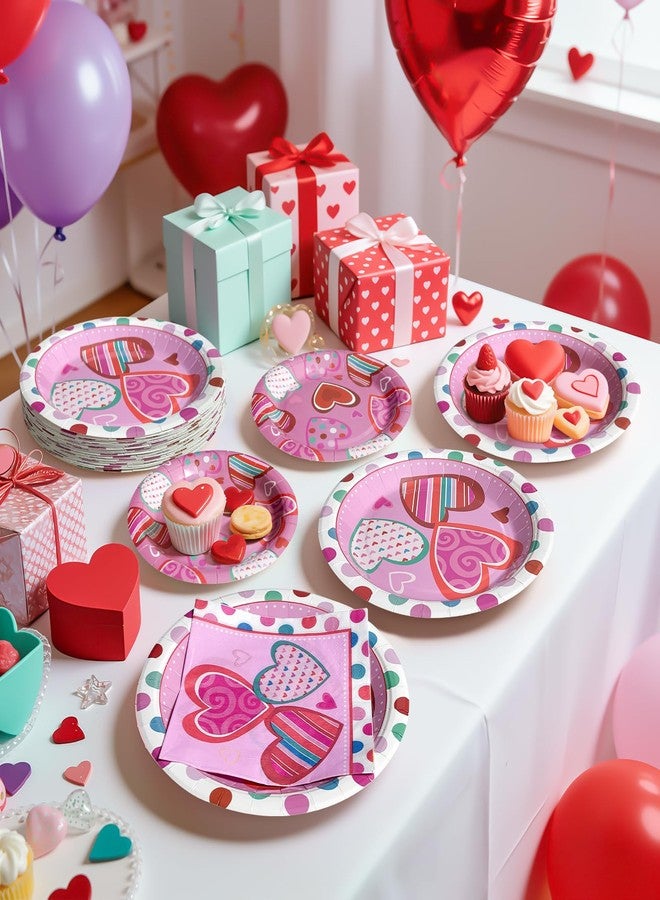 Watch Me Fly Valentine's Day Tableware Sets for 25 Guests, Valentines Plates and Napkins, Pink and Red Heart Paper Party Decorations Supplies, 9” and 7” Disposable Dinnerware for Galentines Anniversary Wedding - Image 4