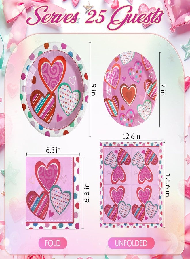 Watch Me Fly Valentine's Day Tableware Sets for 25 Guests, Valentines Plates and Napkins, Pink and Red Heart Paper Party Decorations Supplies, 9” and 7” Disposable Dinnerware for Galentines Anniversary Wedding - Image 2