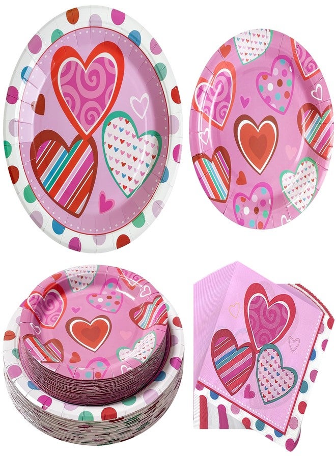 Watch Me Fly Valentine's Day Tableware Sets for 25 Guests, Valentines Plates and Napkins, Pink and Red Heart Paper Party Decorations Supplies, 9” and 7” Disposable Dinnerware for Galentines Anniversary Wedding - Image 1