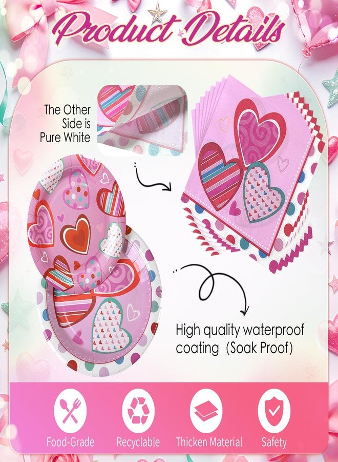 Watch Me Fly Valentine's Day Tableware Sets for 25 Guests, Valentines Plates and Napkins, Pink and Red Heart Paper Party Decorations Supplies, 9” and 7” Disposable Dinnerware for Galentines Anniversary Wedding - Image 3