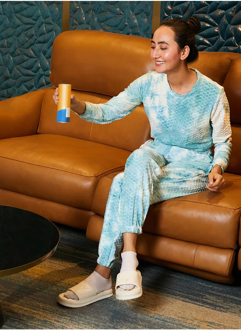 PINACOLADA Women's Icy Blue & Ivory White Honeycomb Co-Ord Set