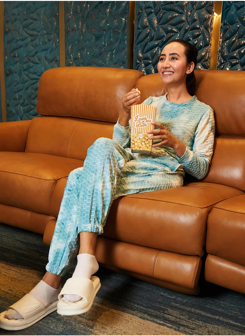 PINACOLADA Women's Icy Blue & Ivory White Honeycomb Co-Ord Set