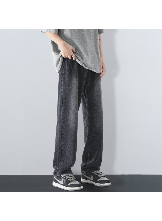Maybeyond Men's Loose Fit Casual Straight Leg Jeans Autumn Winter Trendy American Style Pants Ma73 Black Gray 3XL - Image 2