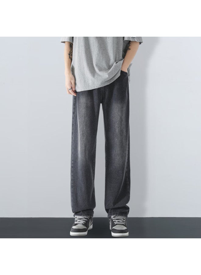 Maybeyond Men's Loose Fit Casual Straight Leg Jeans Autumn Winter Trendy American Style Pants Ma73 Black Gray 3XL - Image 3