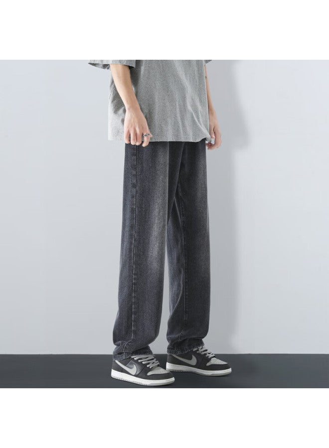Maybeyond Men's Loose Fit Casual Straight Leg Jeans Autumn Winter Trendy American Style Pants Ma73 Black Gray 3XL - Image 1
