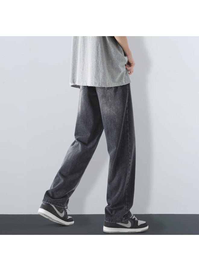 Maybeyond Men's Loose Fit Casual Straight Leg Jeans Autumn Winter Trendy American Style Pants Ma73 Black Gray 3XL - Image 4