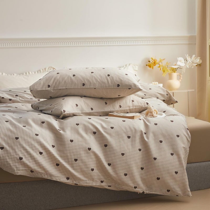 AMZTOP Twin Duvet Cover Set - Brown Gingham Comforter Cover with Zipper Closure - 3 Pieces, Includes 1 Duvet Cover& 2 Pillowcases, 100% Cotton Twin Bedding Sets for Teen Girls - Image 5