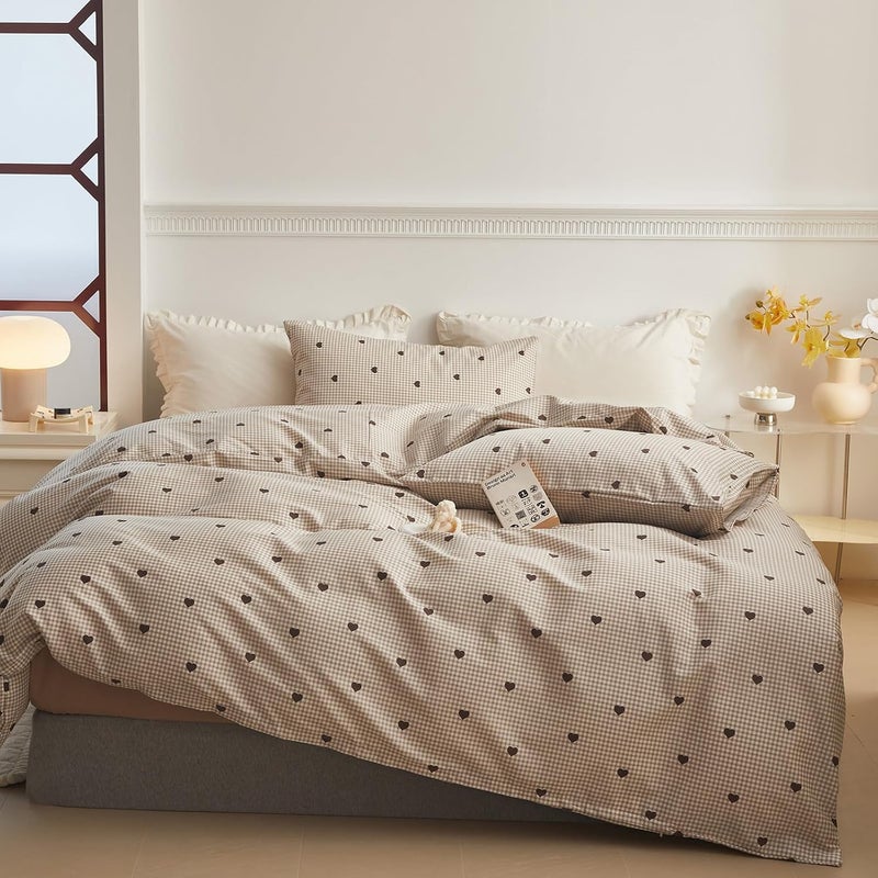AMZTOP Twin Duvet Cover Set - Brown Gingham Comforter Cover with Zipper Closure - 3 Pieces, Includes 1 Duvet Cover& 2 Pillowcases, 100% Cotton Twin Bedding Sets for Teen Girls - Image 3