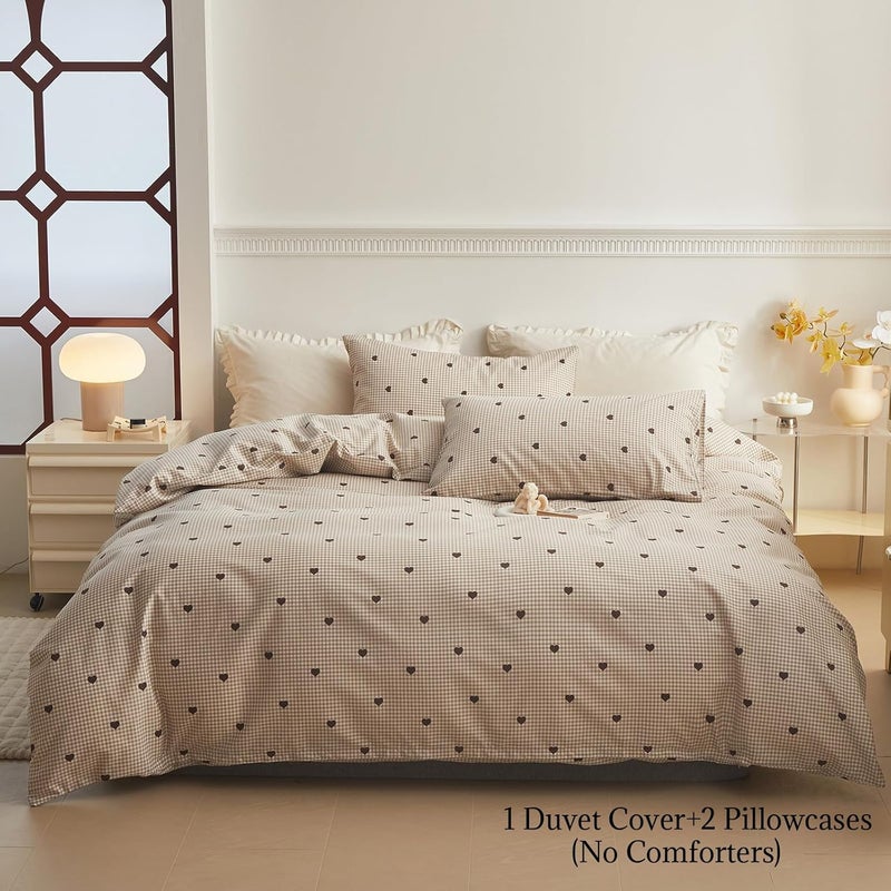 AMZTOP Twin Duvet Cover Set - Brown Gingham Comforter Cover with Zipper Closure - 3 Pieces, Includes 1 Duvet Cover& 2 Pillowcases, 100% Cotton Twin Bedding Sets for Teen Girls - Image 2