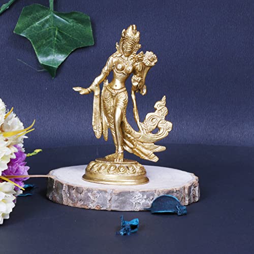 ARTVARKO Brass Goddess Tara Devi Standing Idol Tibetan Buddhist Goddess Green Tara Decorative Sculpture - .5 Inches - Image 1