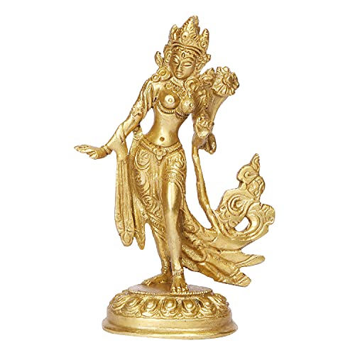 ARTVARKO Brass Goddess Tara Devi Standing Idol Tibetan Buddhist Goddess Green Tara Decorative Sculpture - .5 Inches - Image 2