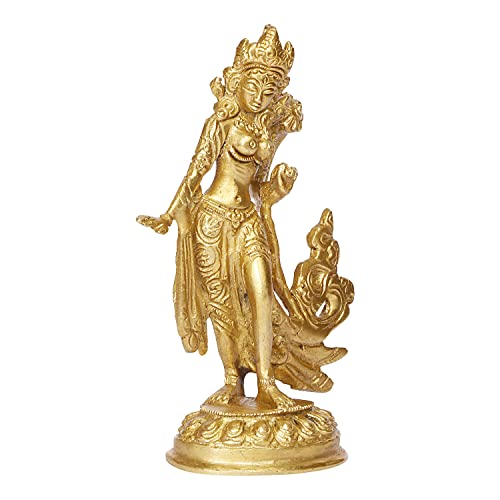 ARTVARKO Brass Goddess Tara Devi Standing Idol Tibetan Buddhist Goddess Green Tara Decorative Sculpture - .5 Inches - Image 3