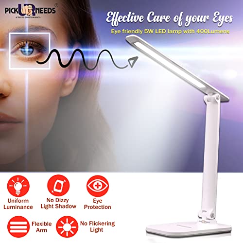 Pick Ur Needs Plastic Rechargeable LED Table Lamp/Study Lamp/Desk Lamp With Micro Usb Charging Touch Control Eye-Caring (Flip Desk Lamp),White - Image 4