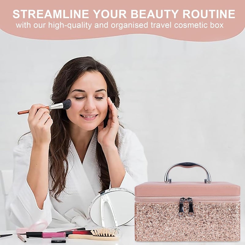 FADAK Cosmetic Makeup for Beauty Case Wedding Makeup Box Travel Large Vanity Mirror Storage Jewelry Bridal Box 2250x 1875x1175 cm Pink Medium - Image 4