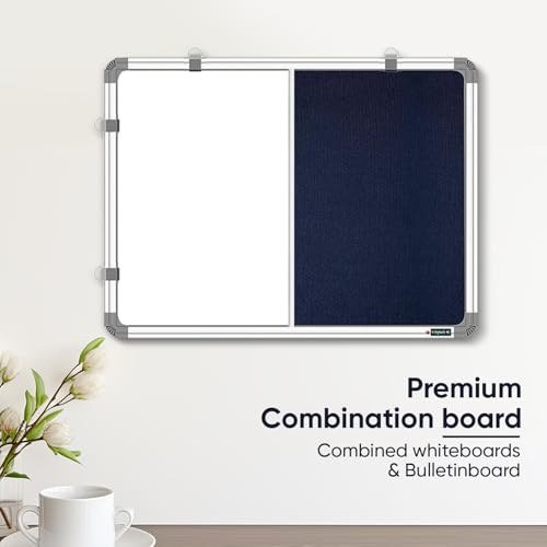 YAJNAS® 1.5X2 Feet Premium Combination Board (Non - Magnetic Whiteboard with Blue Pin-Up Board/Notice Board/Bulletin Board) for Home, Office and School Use. Heavy-Duty Aluminium Frame (Pack of 1) - Image 2