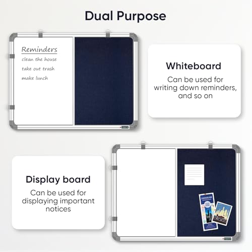 YAJNAS® 1.5X2 Feet Premium Combination Board (Non - Magnetic Whiteboard with Blue Pin-Up Board/Notice Board/Bulletin Board) for Home, Office and School Use. Heavy-Duty Aluminium Frame (Pack of 1) - Image 3