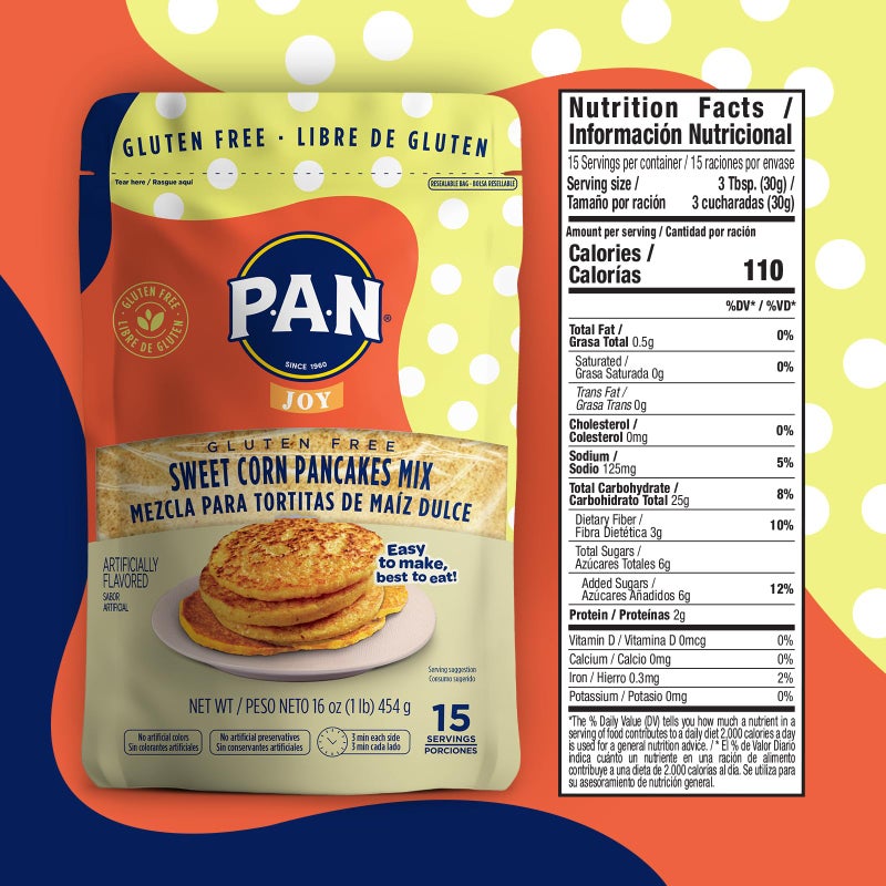 P.A.N. P.A.N Sweet Corn Pancakes Mix - Gluten Free Easy to Prepare 1 lb (Pack of 1) - Image 2