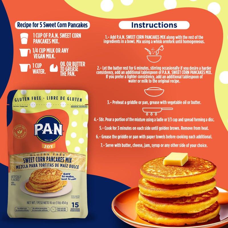 P.A.N. P.A.N Sweet Corn Pancakes Mix - Gluten Free Easy to Prepare 1 lb (Pack of 1) - Image 5