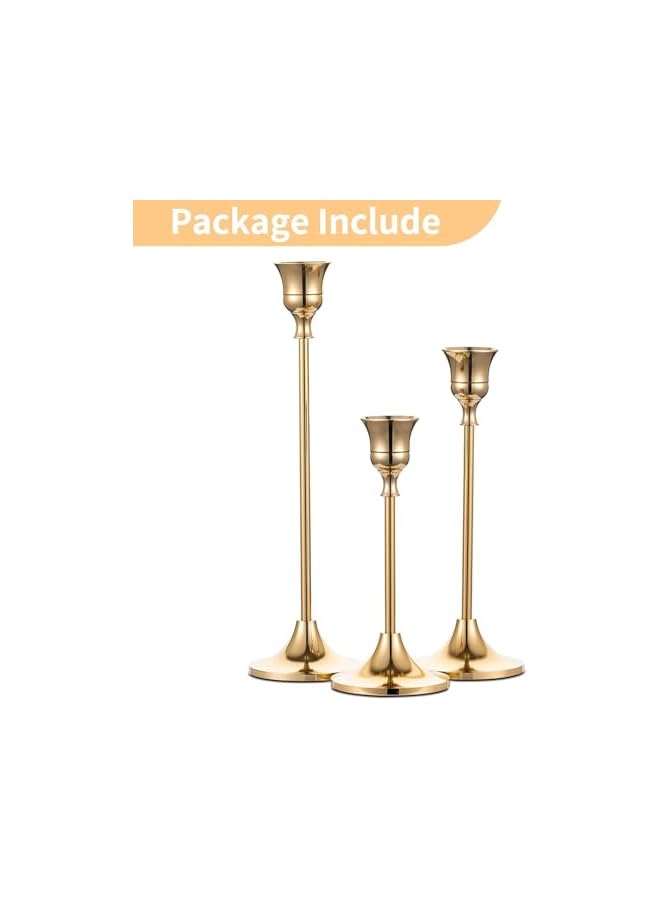 The Bros Vintage Modern Brass Gold Taper Candle Holders, Set of 3, Vintage Modern Decorative Centerpiece for Table Mantel Wedding Housewarming Gift - Image 2