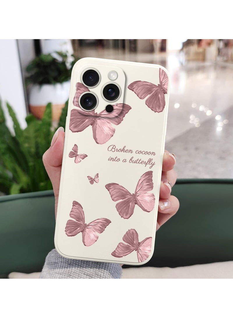 غطاء حماية لهاتف iPhone 16 Pro Max مقاوم للخدوش، نحيف وناعم، بتصميم زهري، لهاتف iPhone 16 Pro Max مقاس 6.9 إنش - اللون: أبيض بنقشة فراشة - Image 3