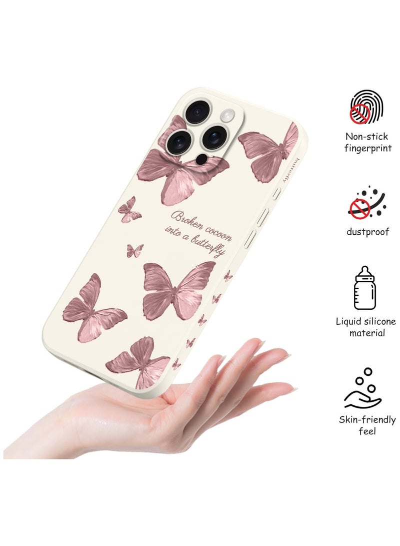 غطاء حماية لهاتف iPhone 16 Pro Max مقاوم للخدوش، نحيف وناعم، بتصميم زهري، لهاتف iPhone 16 Pro Max مقاس 6.9 إنش - اللون: أبيض بنقشة فراشة - Image 5