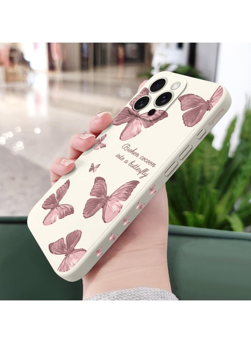 غطاء حماية لهاتف iPhone 16 Pro Max مقاوم للخدوش، نحيف وناعم، بتصميم زهري، لهاتف iPhone 16 Pro Max مقاس 6.9 إنش - اللون: أبيض بنقشة فراشة - Image 4