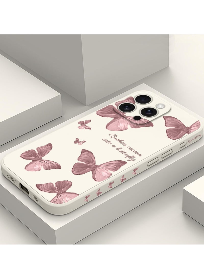 غطاء حماية لهاتف iPhone 16 Pro Max مقاوم للخدوش، نحيف وناعم، بتصميم زهري، لهاتف iPhone 16 Pro Max مقاس 6.9 إنش - اللون: أبيض بنقشة فراشة - Image 2