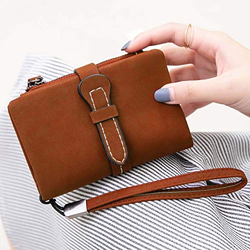 AOXONEL Women's Small Bifold Leather wallet Rfid blocking Ladies Wristlet with Card holder id window Coin Purse (Brown3) - Image 4