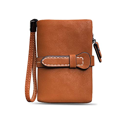 AOXONEL Women's Small Bifold Leather wallet Rfid blocking Ladies Wristlet with Card holder id window Coin Purse (Brown3) - Image 2