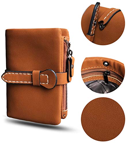AOXONEL Women's Small Bifold Leather wallet Rfid blocking Ladies Wristlet with Card holder id window Coin Purse (Brown3) - Image 3
