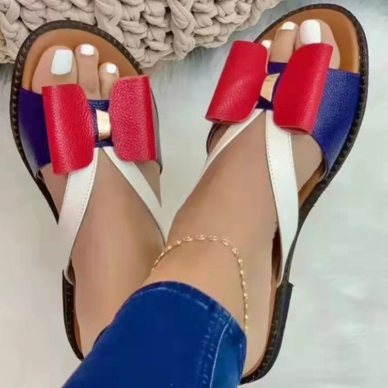 Foreign Trade New and 2021 Summer Breathable Women''s Casual Sandals and Slippers Flat Bow Large Size Slippers - Image 2