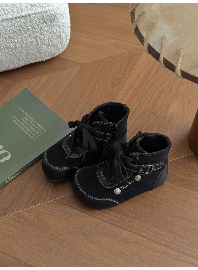 Xshx British Style Casual｜uni Leather Boots For Boys And Girls, Autumn And Winter, Side Zipper, Easy To Wear, Breathable, Warm, Non-slip, Niche Design