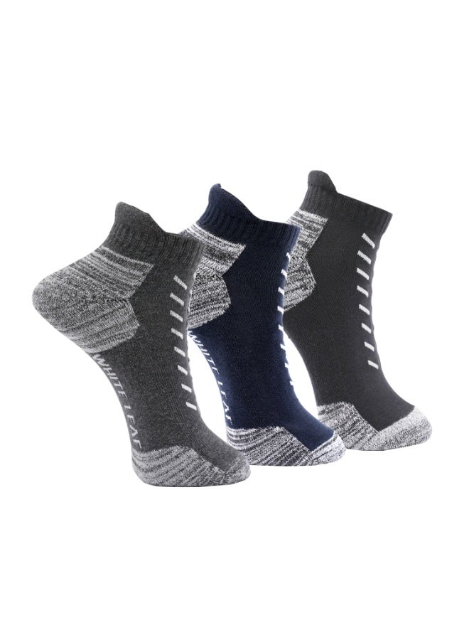 White Leaf Men’s Sneaker Half-Terry Low-Cut Socks – Breathable, Moisture-Wicking, Stay-Up Grip– 3 Pairs (Dark Gray, Blue, Black) | Suitable for All Seasons, Business Casual Wear, Free Size - Image 1
