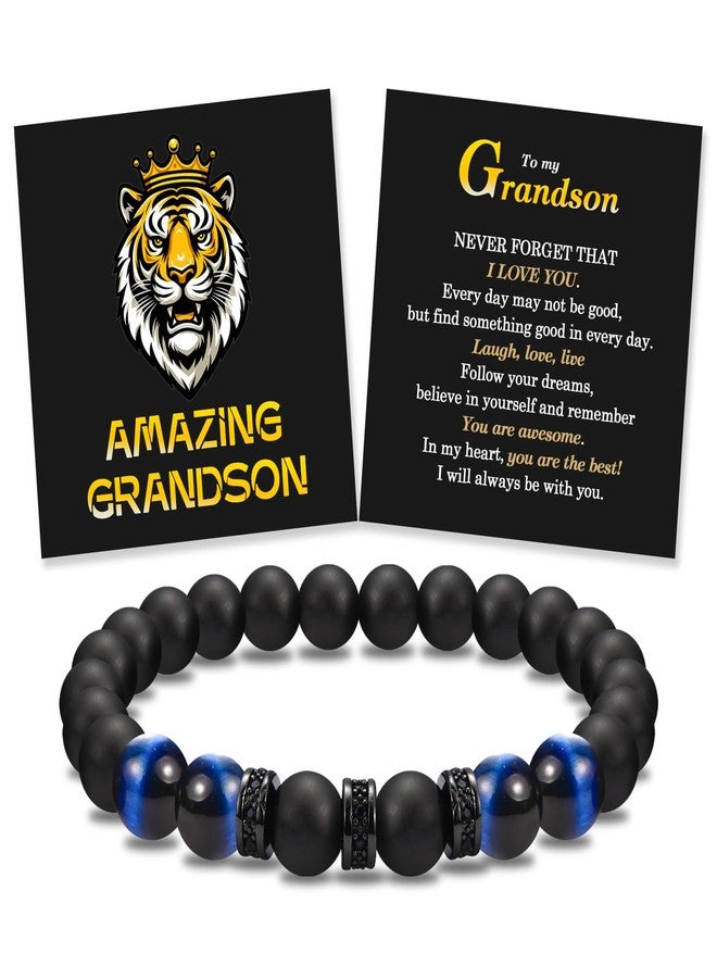 FIEEFX To My Grandson Bracelet Gifts for Boys Mens, Birthday Graduation Fathers Day Back to School Christmas Valentines Day Easter Basket Stuffers Baptism First Holy Communion Confirmation Gifts for Grandson - Image 1