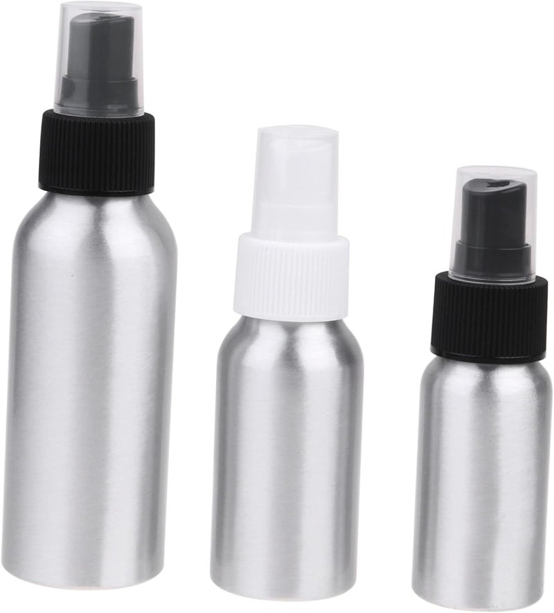 Aluminum Travel Spray Bottles Set 3pcs (30ml, 50ml, 100ml) Refillable Perfume Atomizer Bottles with Black and White Nozzles for Portable Travel and Outdoor Use - Image 1