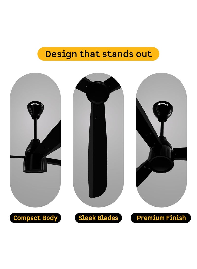 atomberg Renesa Prime 1200mm BLDC Ceiling Fan Compatible with Regulators | Without Remote | BEE 5 star Rated Energy Efficient Ceiling Fan | High Air Delivery (Gloss Black) - Image 2