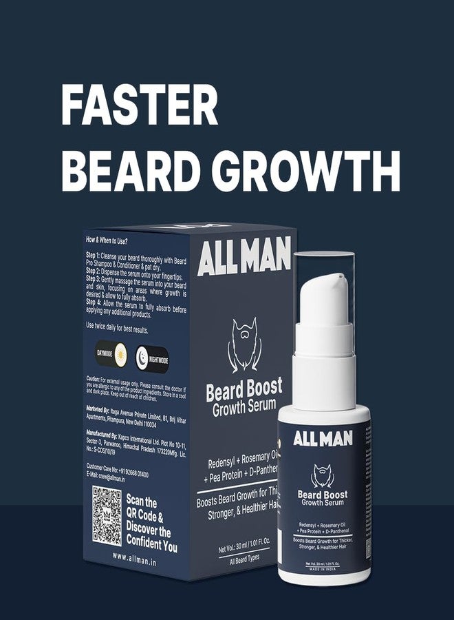 Allman ALL MAN Beard Boost Growth Serum for Faster Beard Growth & Reduce Hair Fall, with Redensyl, Rosemary Oil, & Pea Protein | 30 ml - Image 2