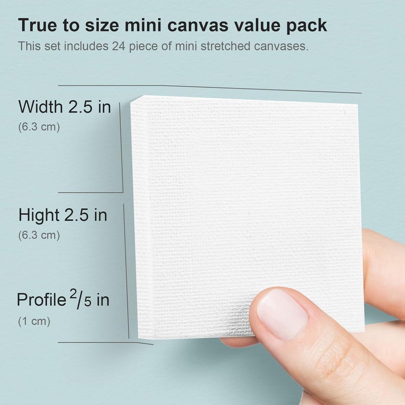 AUREUO Mini Stretched Canvas - 2.5x2.5 Inch / 24 Pack - 2/5 Inch Profile Small Square Canvas - Gift Set Bulk Pack Canvases for Acrylic Painting & Craft - Image 2