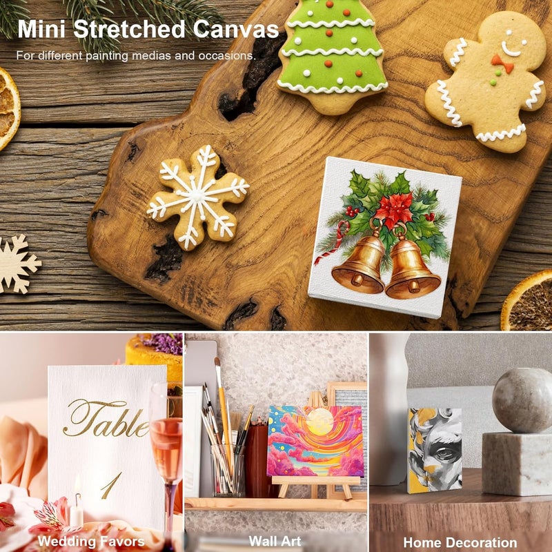 AUREUO Mini Stretched Canvas - 2.5x2.5 Inch / 24 Pack - 2/5 Inch Profile Small Square Canvas - Gift Set Bulk Pack Canvases for Acrylic Painting & Craft - Image 5