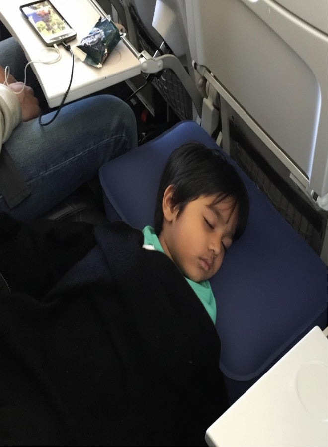 nomado Travel Foot Rest Pillow - Self-Inflatable Seat Extender for Car, Plane & Train, Portable & Compact Footrest for Kids & Adults, Dark Blue Rectangular 18×15×12 Inch for Long Trips - Image 2