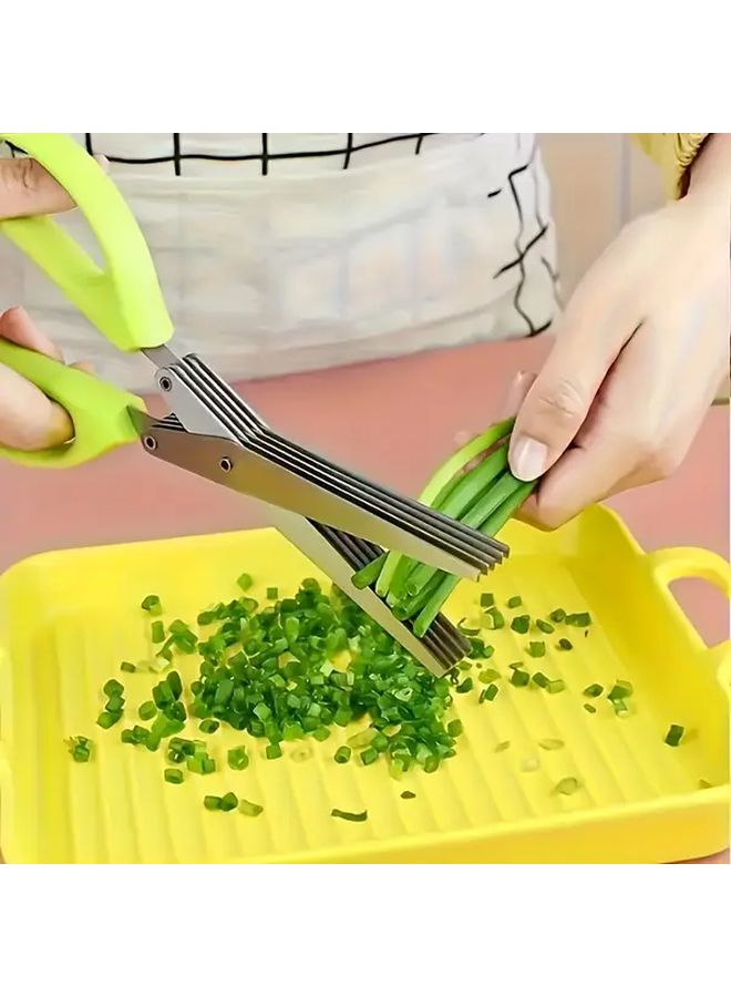 Green 5 Layer Stainless Steel Kitchen Scissors Multi Functional Onion Herb Chopper - Image 4