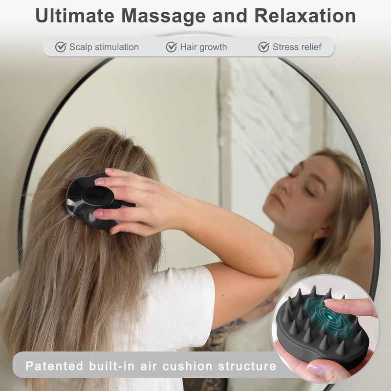 FReatech Scalp Massager Hair Growth, Scalp Scrubber Shampoo Brush with Soft Silicone Bristles for Dandruff Removal and Hair Care, Wet & Dry Hair Massager Scalp Exfoliator for All Hair Types, Black - Image 5