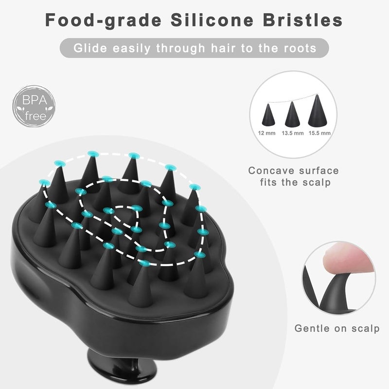 FReatech Scalp Massager Hair Growth, Scalp Scrubber Shampoo Brush with Soft Silicone Bristles for Dandruff Removal and Hair Care, Wet & Dry Hair Massager Scalp Exfoliator for All Hair Types, Black - Image 3