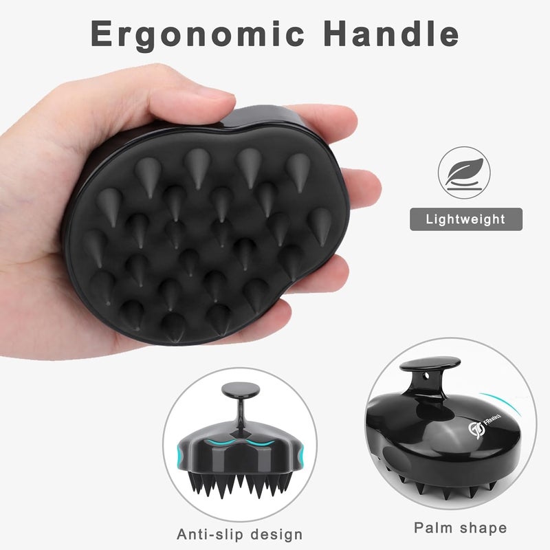 FReatech Scalp Massager Hair Growth, Scalp Scrubber Shampoo Brush with Soft Silicone Bristles for Dandruff Removal and Hair Care, Wet & Dry Hair Massager Scalp Exfoliator for All Hair Types, Black - Image 2