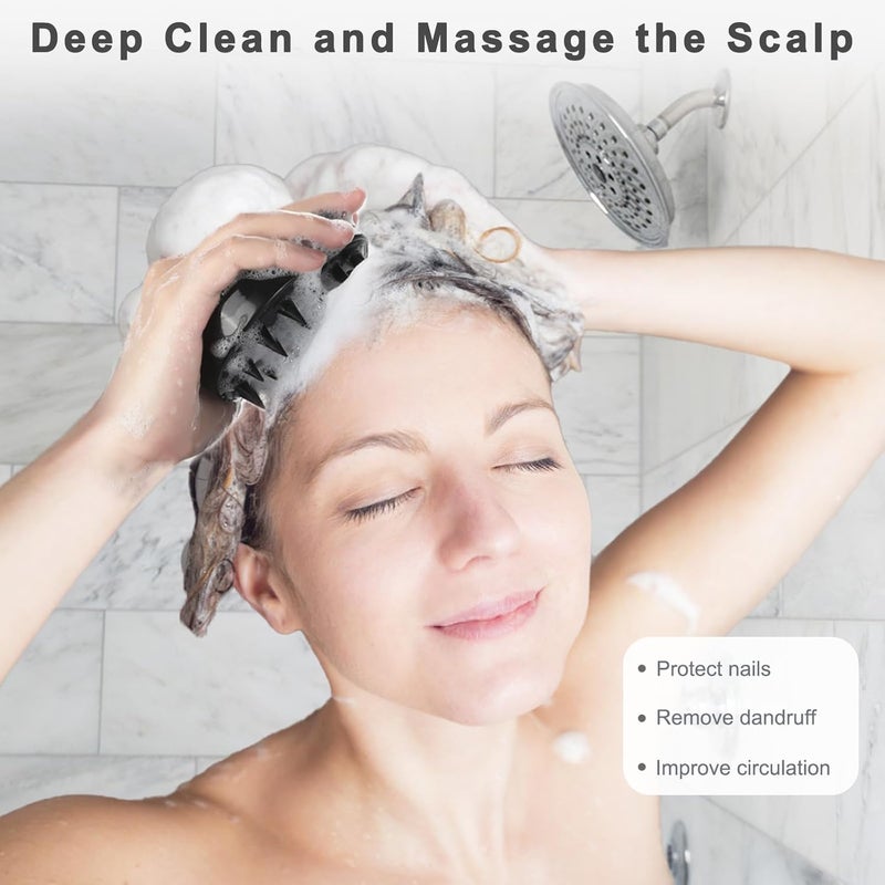 FReatech Scalp Massager Hair Growth, Scalp Scrubber Shampoo Brush with Soft Silicone Bristles for Dandruff Removal and Hair Care, Wet & Dry Hair Massager Scalp Exfoliator for All Hair Types, Black - Image 4