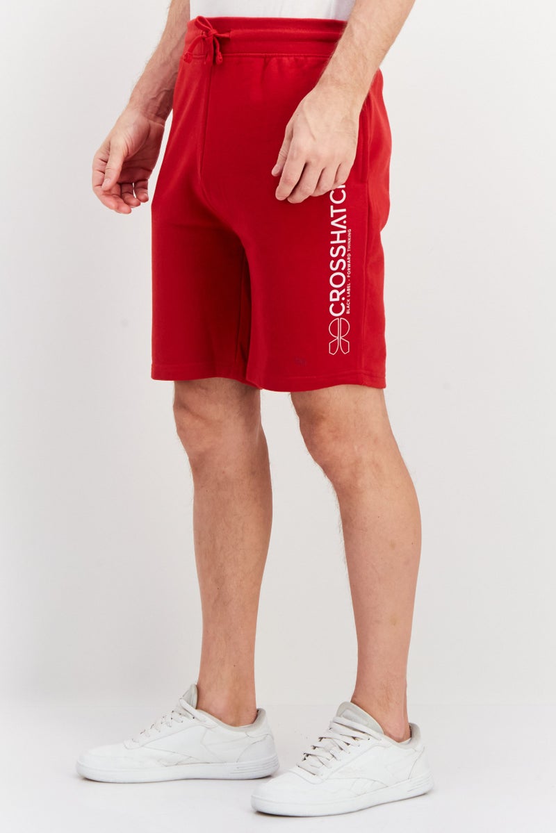 CROSSHATCH Men Drawstring Brand Logo Basic Shorts, Red - Image 4