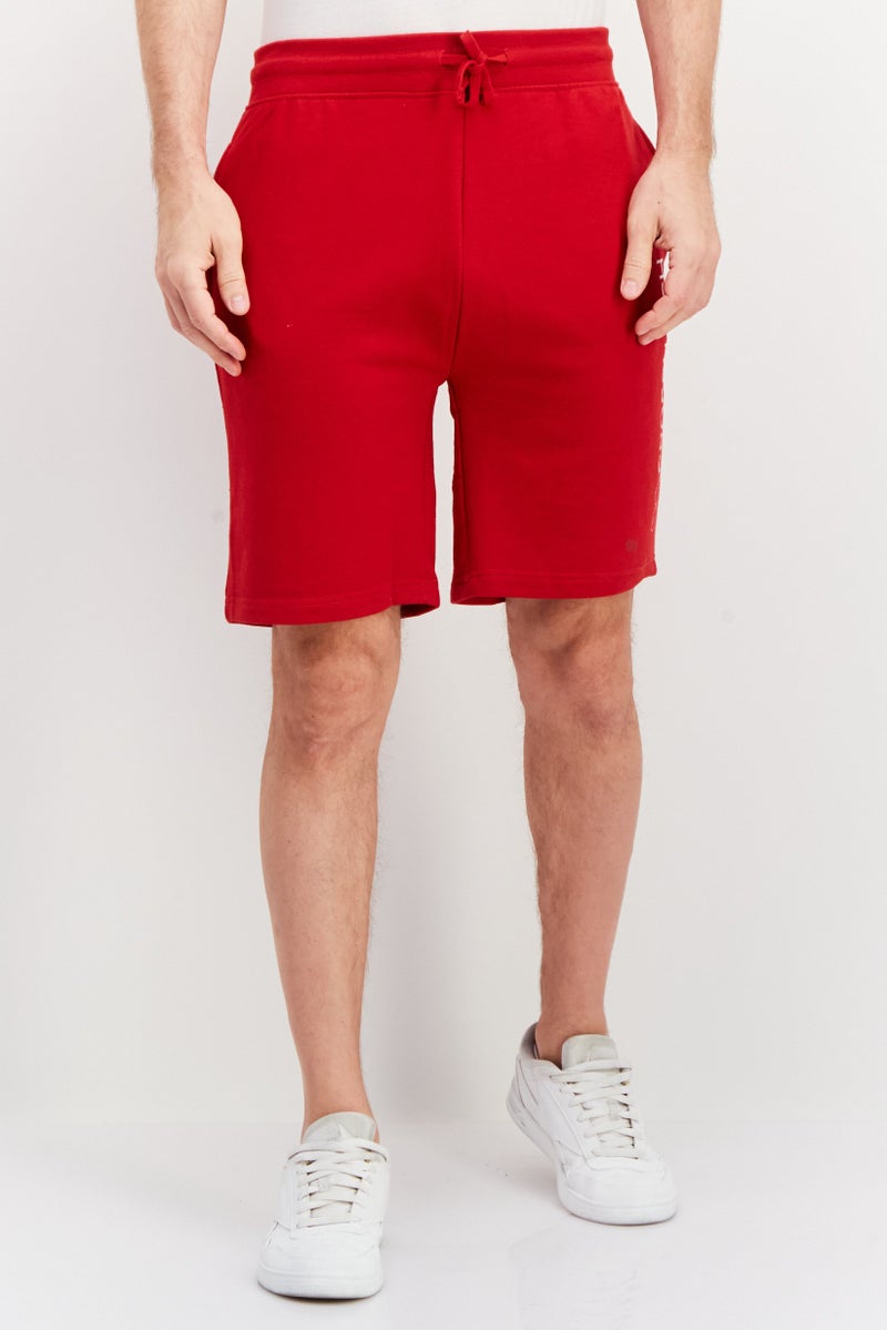 CROSSHATCH Men Drawstring Brand Logo Basic Shorts, Red - Image 1