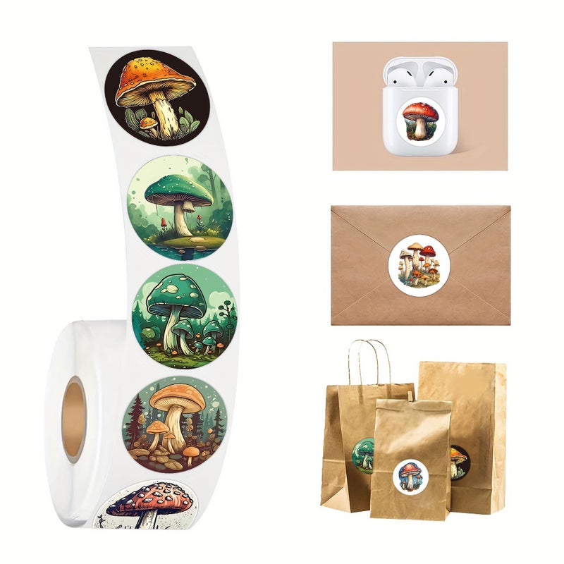 Mushroom Sticker Gift Gift 500 1 Roll Packaging Tape Sealing Paste Sticker Round - Image 5