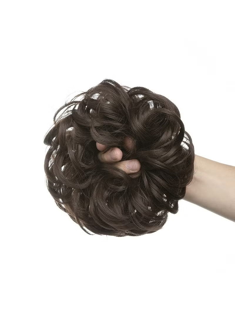 Large Messy Bun Hair Piece Wavy Curly Scrunchies Synthetic Chignon Ponytail Hair Extensions Thick Updo Hairpieces for Women (Wavy, Curly, Dark Brown) - Image 3
