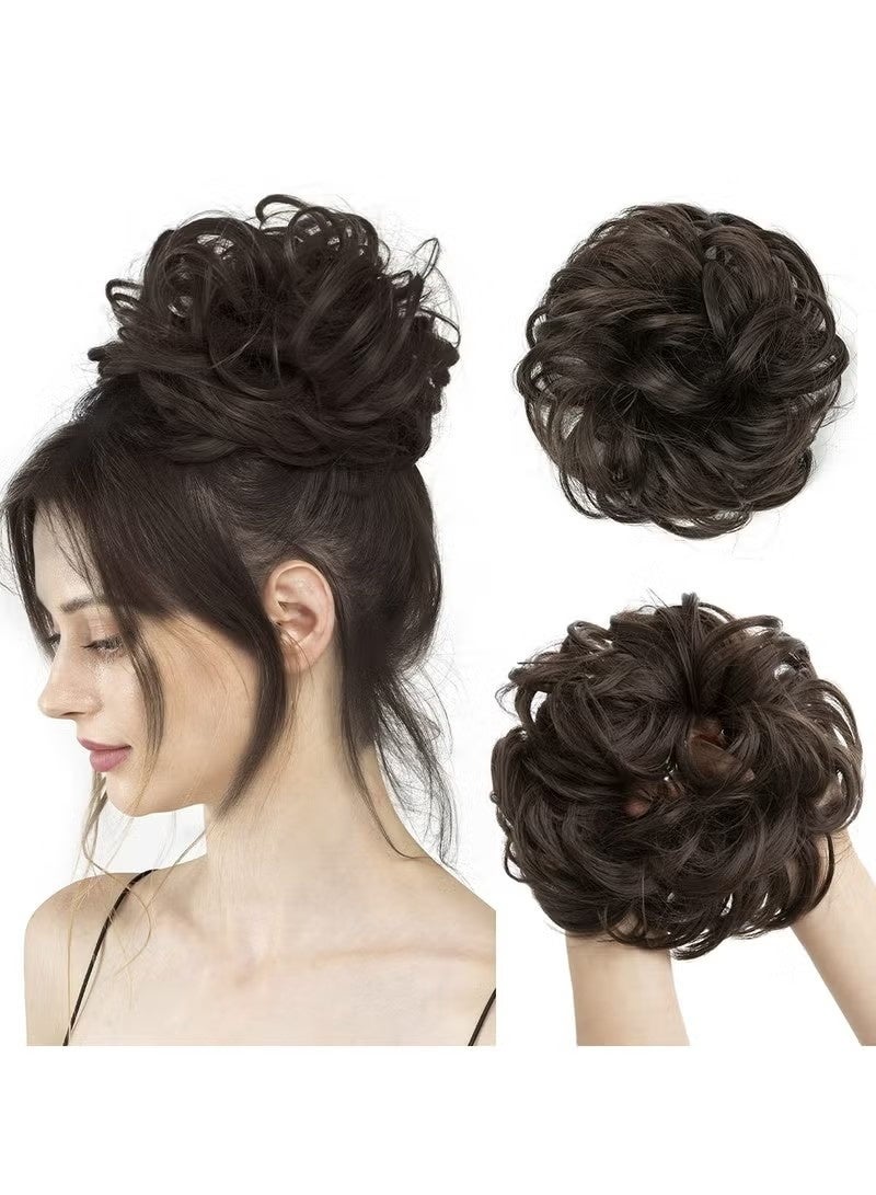 Large Messy Bun Hair Piece Wavy Curly Scrunchies Synthetic Chignon Ponytail Hair Extensions Thick Updo Hairpieces for Women (Wavy, Curly, Dark Brown) - Image 1